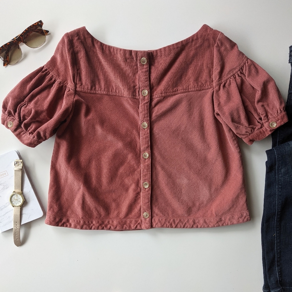 FREE PEOPLE Courdoroy Cotton Crop Top Blouse Shirt Size Small - Picture 6 of 14
